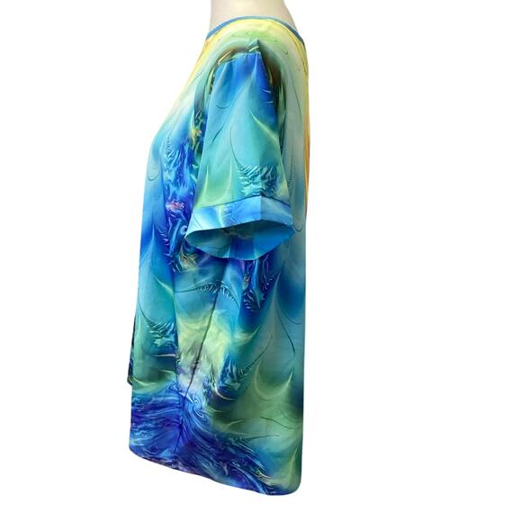 Noracora XL Short Sleeve Polyester Ethereal Rainbow Galaxy Soft Crew Neck Top - Picture 2 of 6